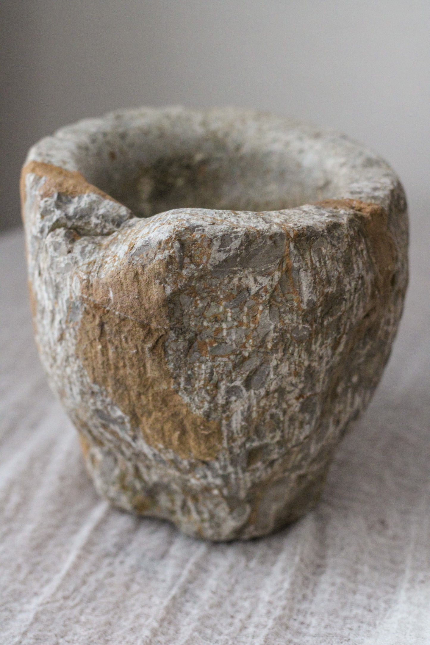 Large Vintage Carved Stone Mortar