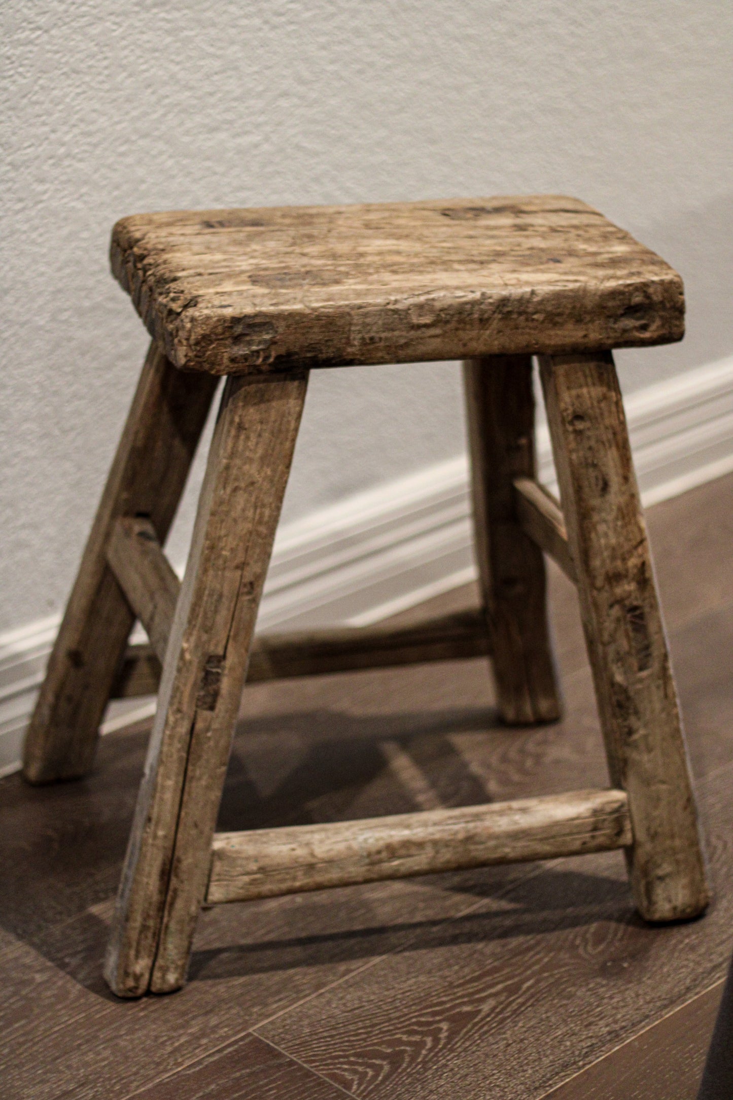 Vintage Elm Wood Stool | Rustic Side Table