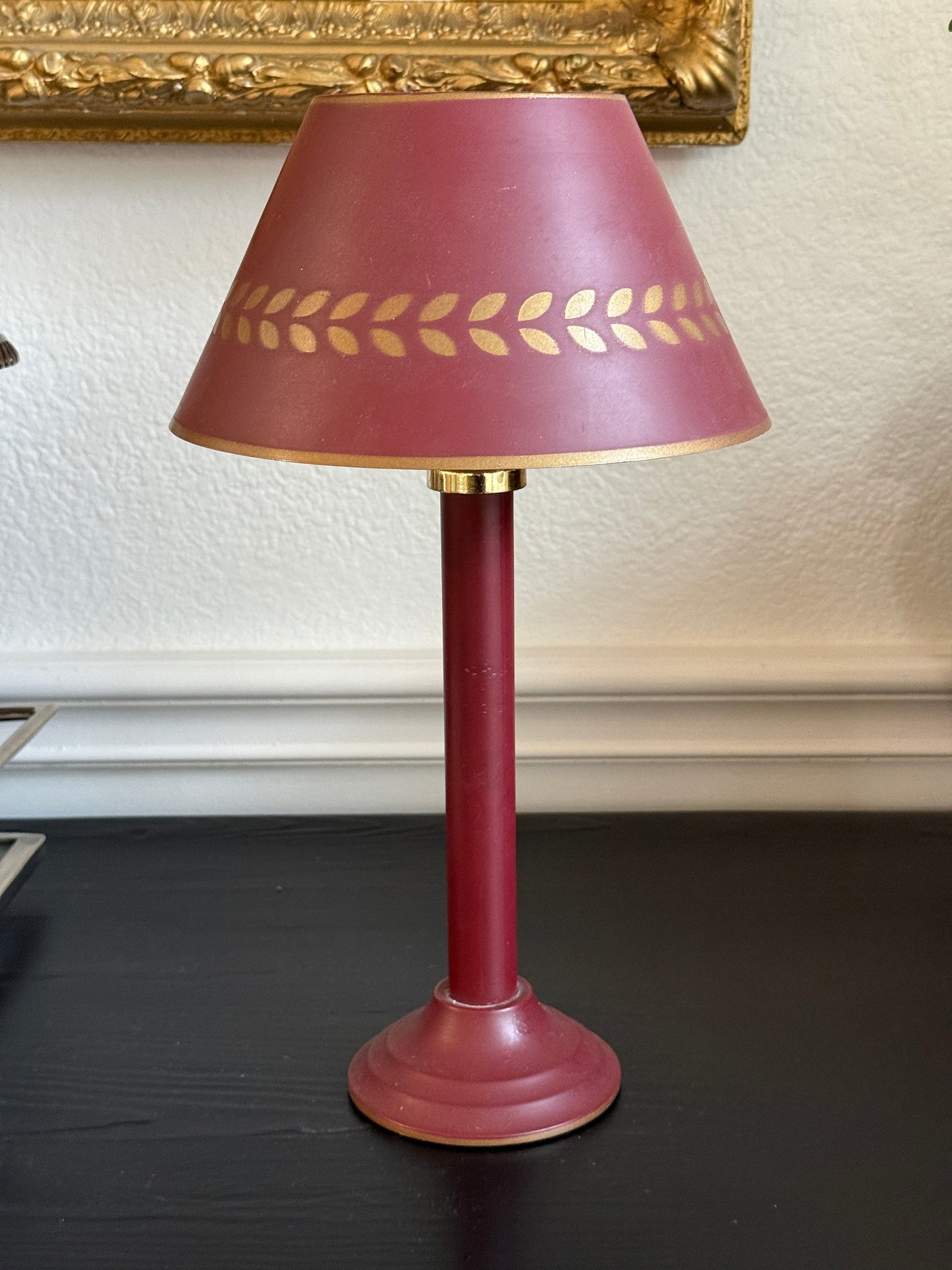 Vintage Candlestick Lamp Burgundy and Gold