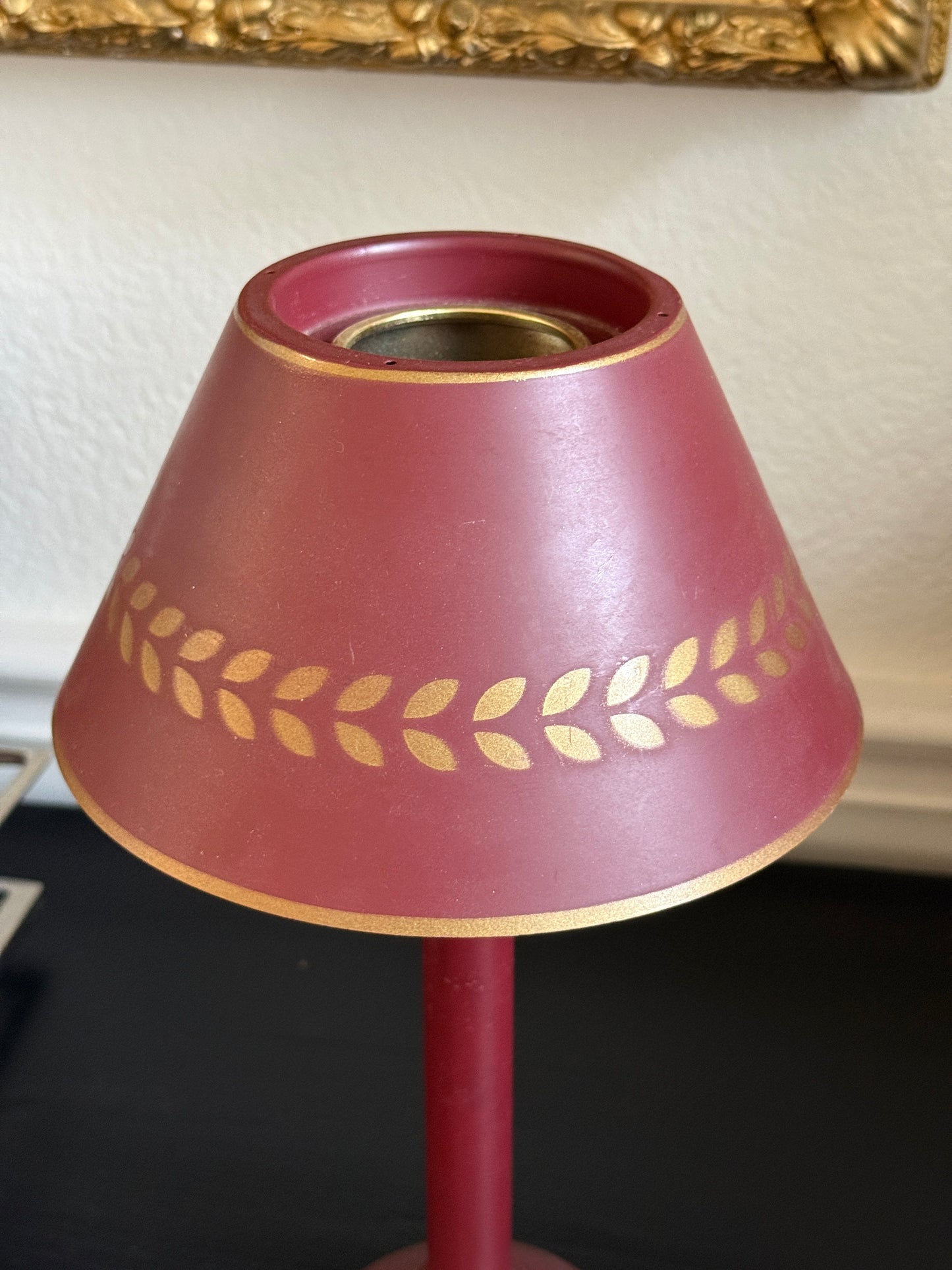 Vintage Candlestick Lamp Burgundy and Gold