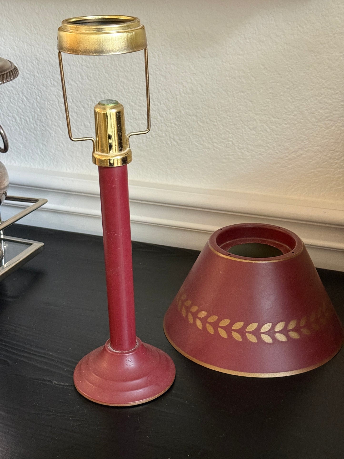 Vintage Candlestick Lamp Burgundy and Gold