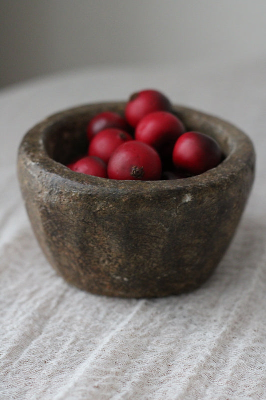 Vintage Stone Bowl Hand Carved Pickle Pot