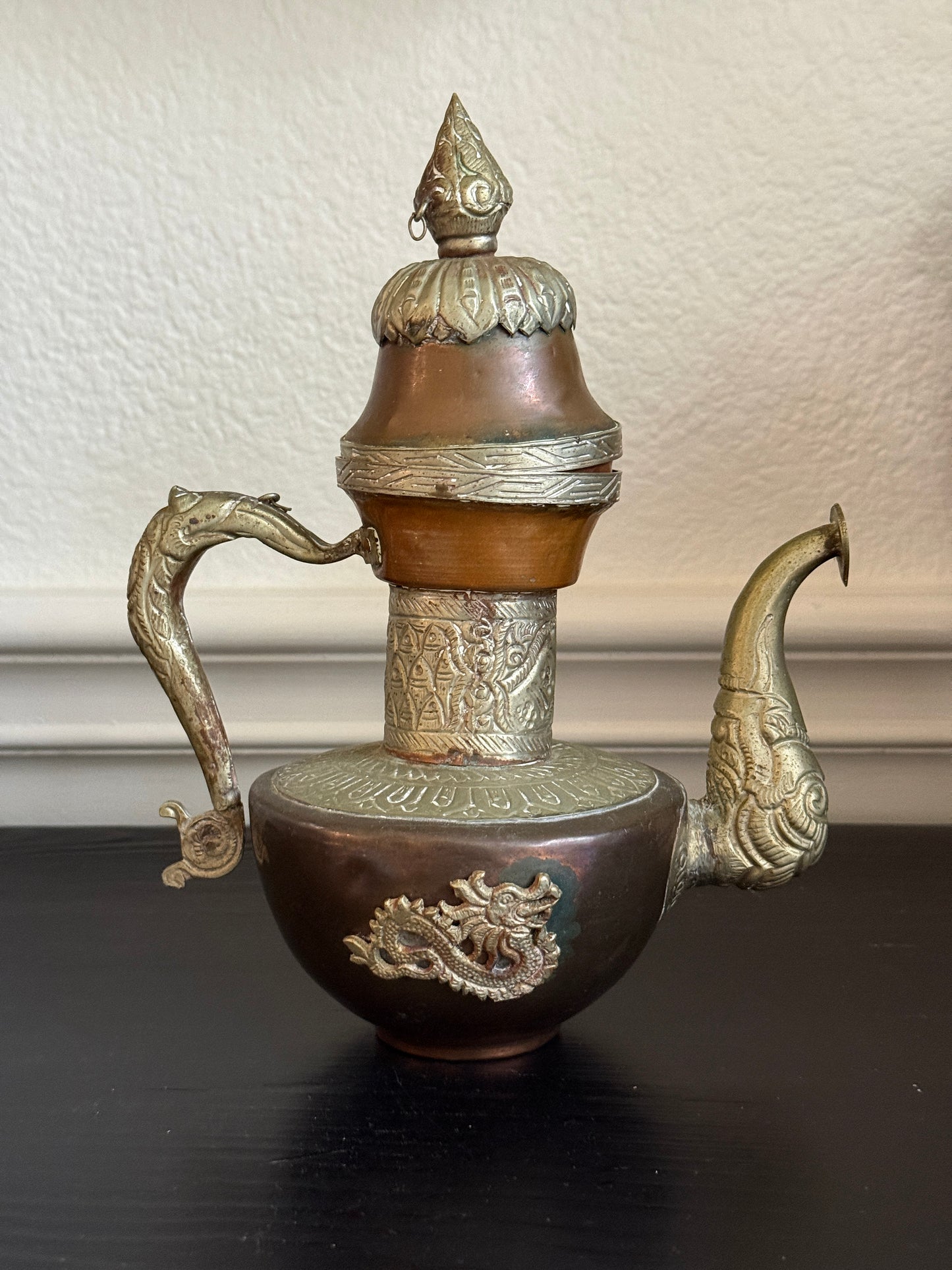 Antique Tibetan Copper and Brass Dragon Teapot