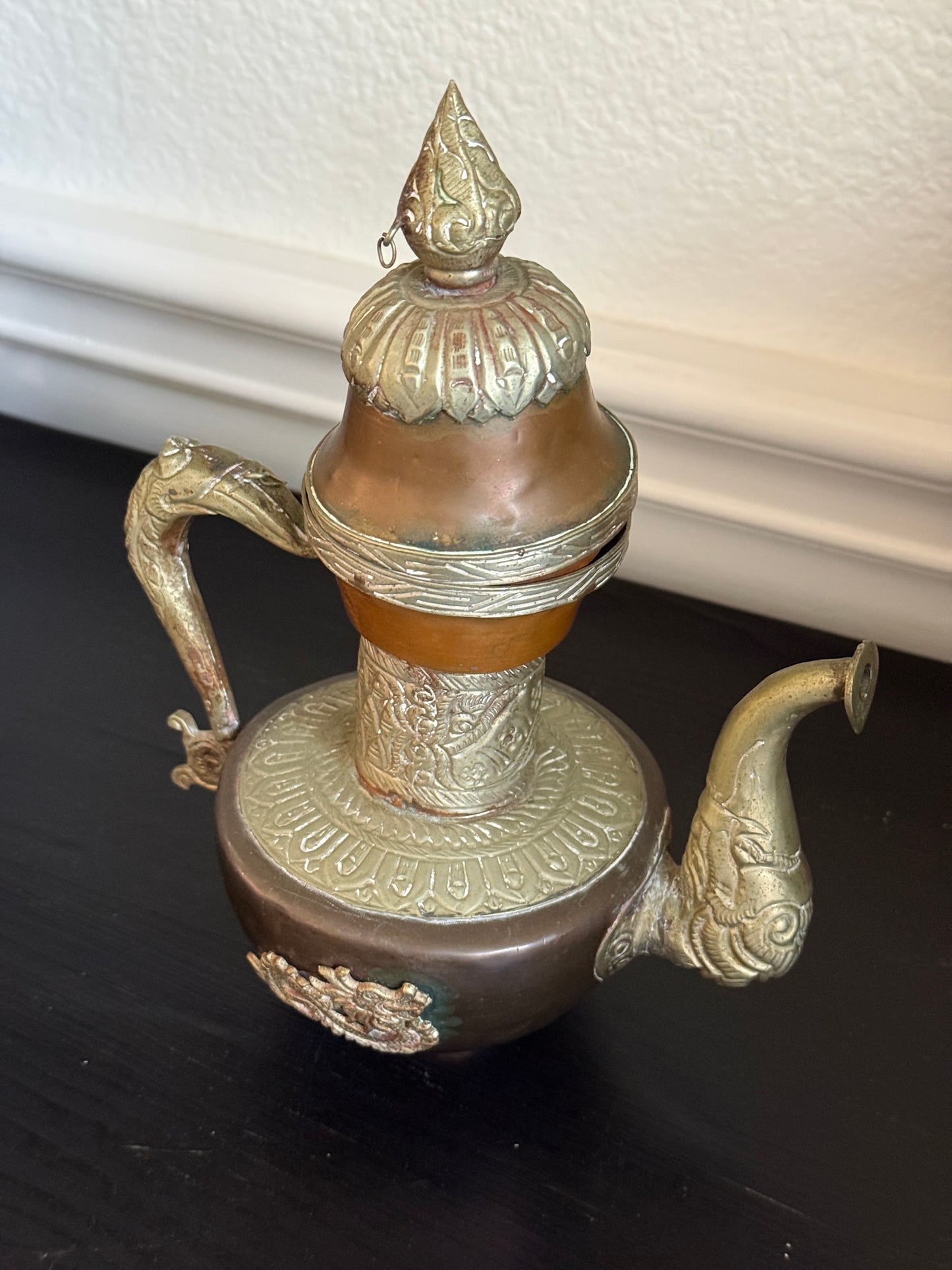 Antique Tibetan Copper and Brass Dragon Teapot