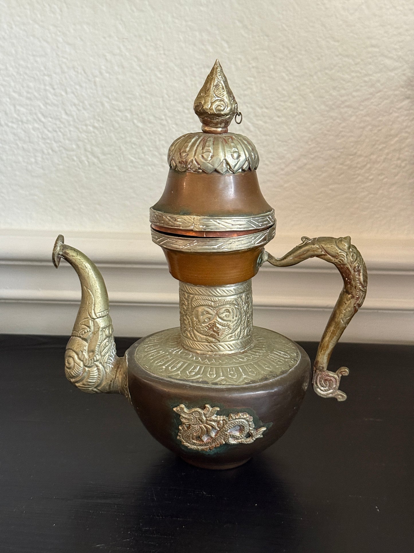 Antique Tibetan Copper and Brass Dragon Teapot