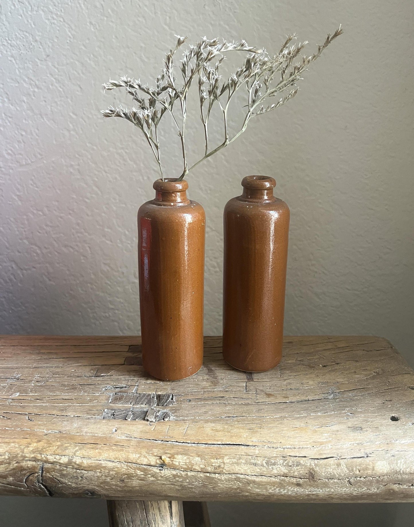 Vintage Brown Stoneware Pottery Bottle Vase