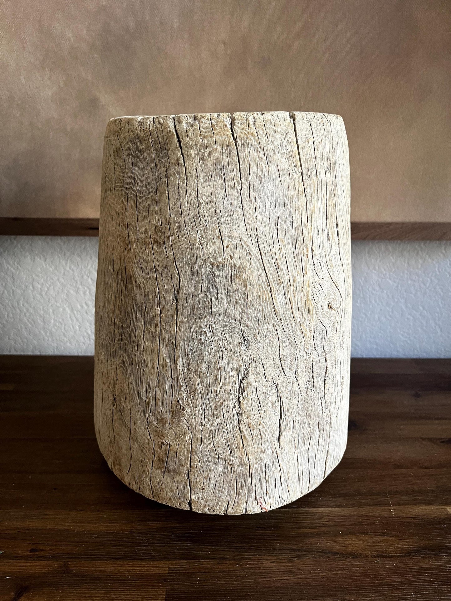 Vintage Bleached Wood Pot Vessel