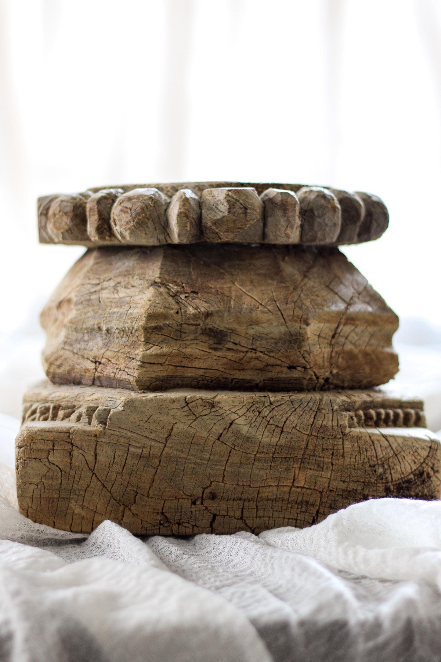 Vintage Carved Wooden Capital Candleholder