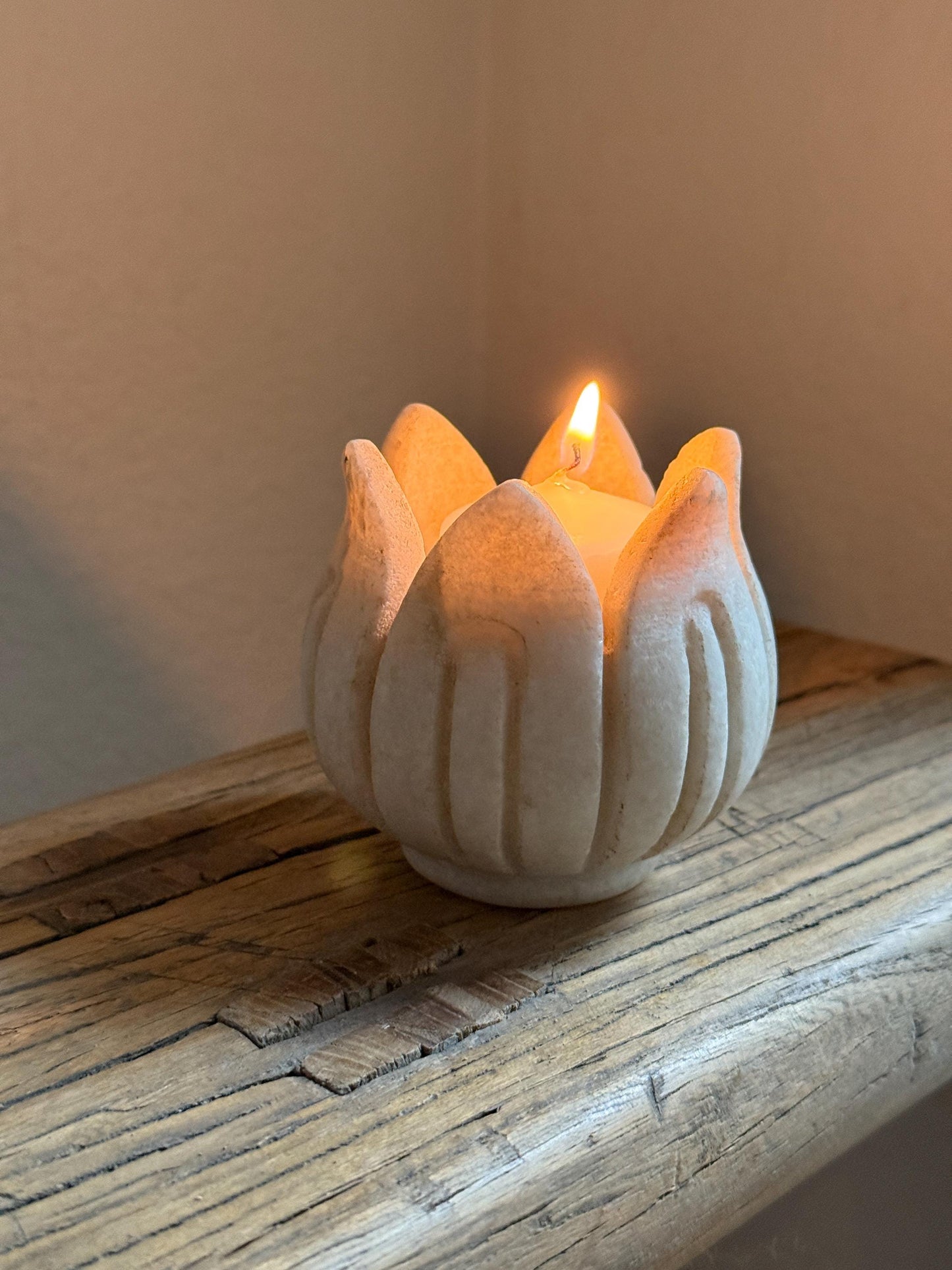 Small Marble Lotus Flower Candle Holder