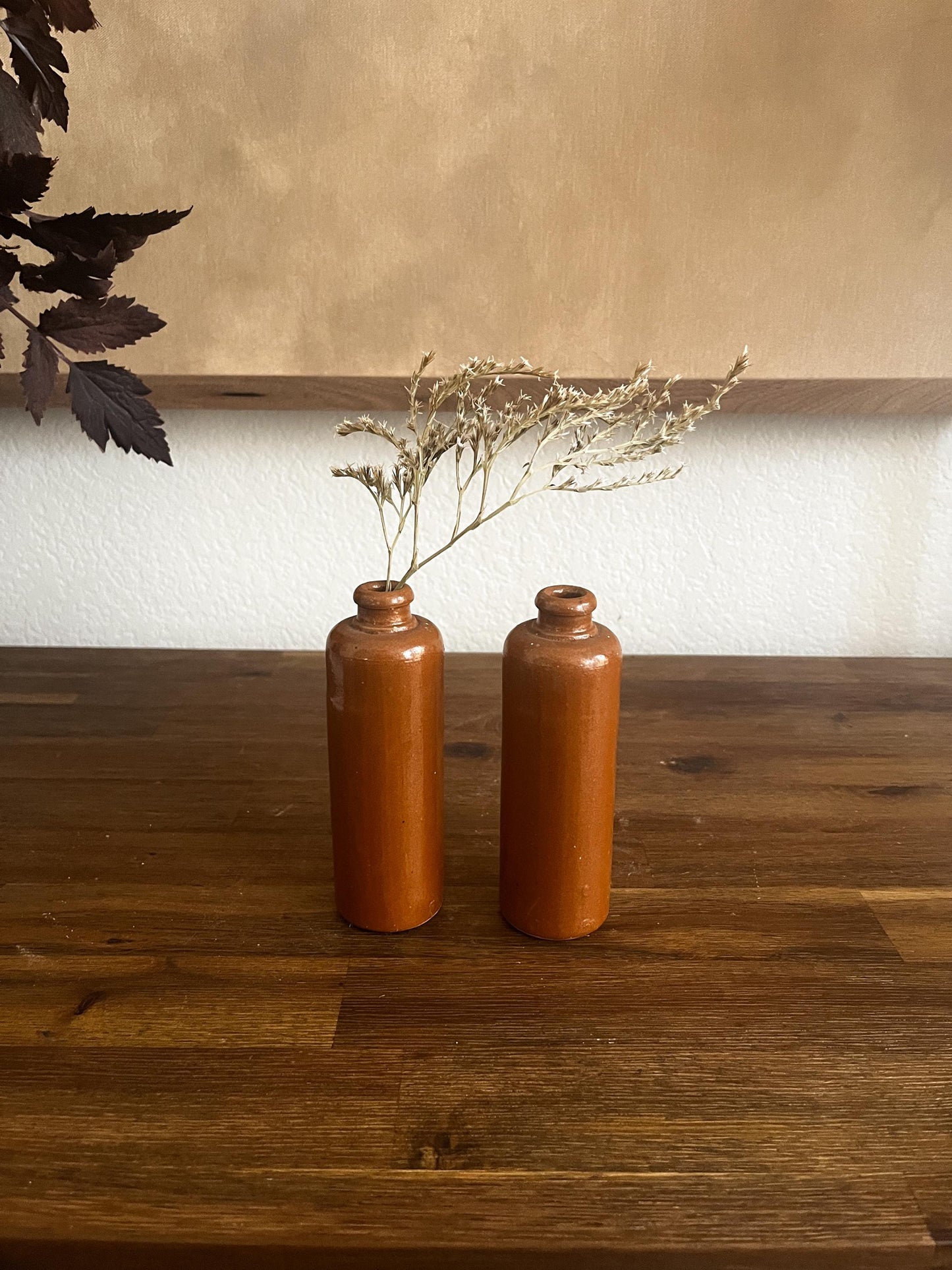 Vintage Brown Stoneware Pottery Bottle Vase