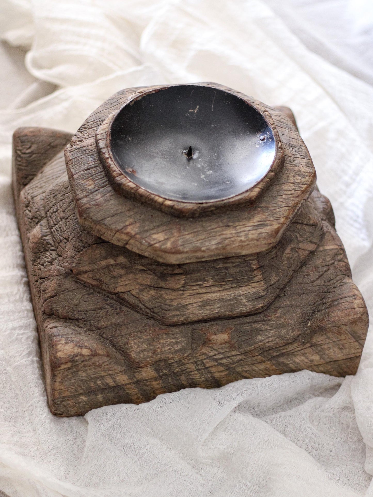 Vintage Carved Wooden Capital Candleholder