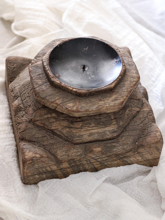 Vintage Carved Wooden Capital Candleholder