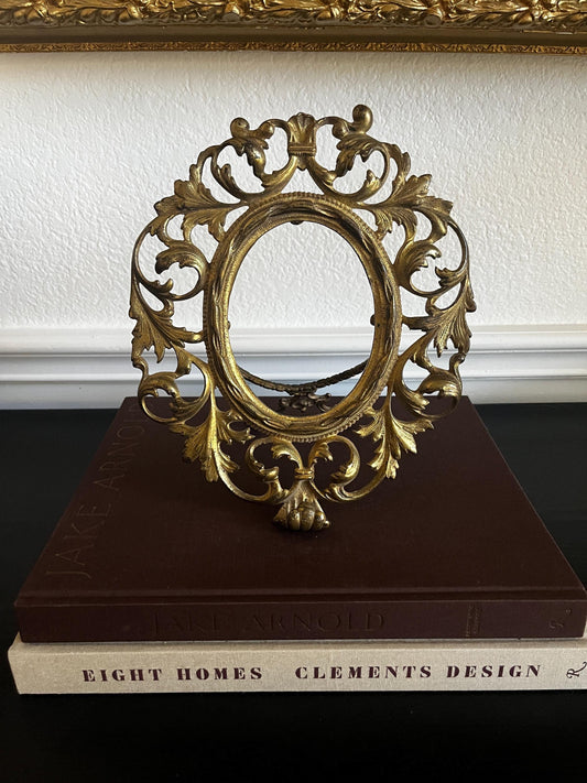 Vintage Ornate Metal Oval Frame Bronze Brass Kickstand
