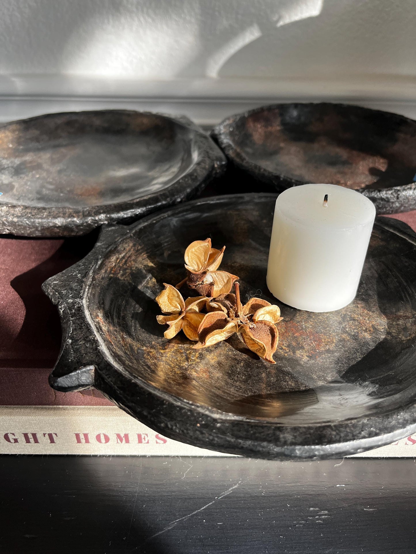 Vintage Stone Black Bowl Hand Carved Plate
