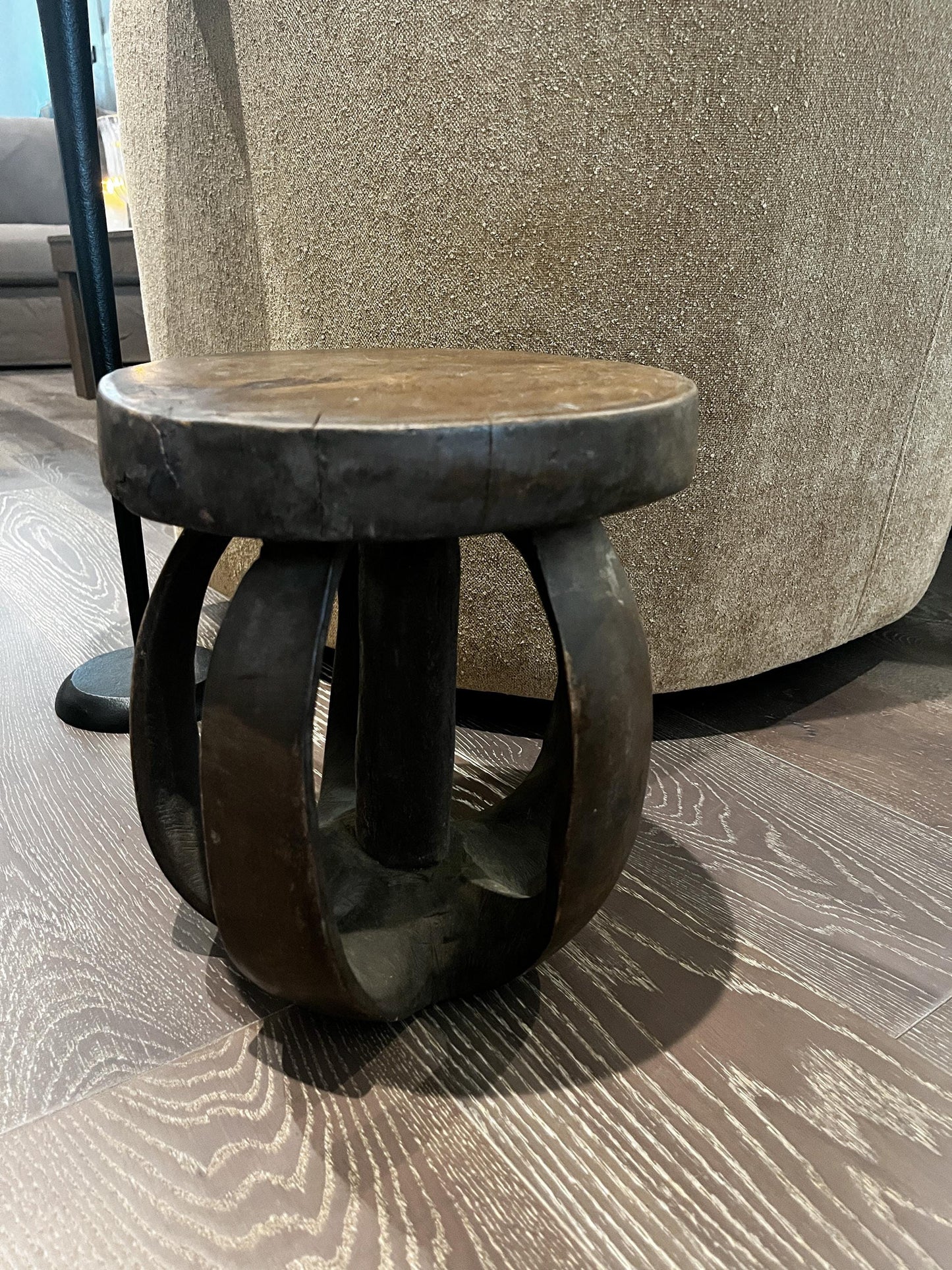 Vintage African Baga Stool: Round Accent Table