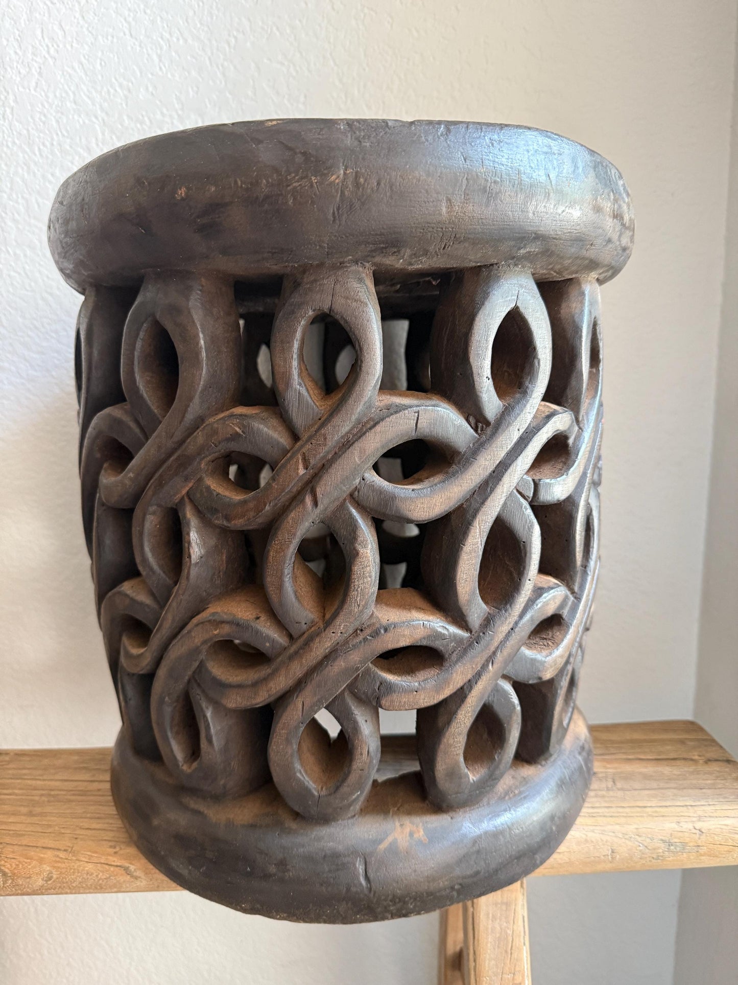 Vintage African Bamileke Side Table Rare Floral Design