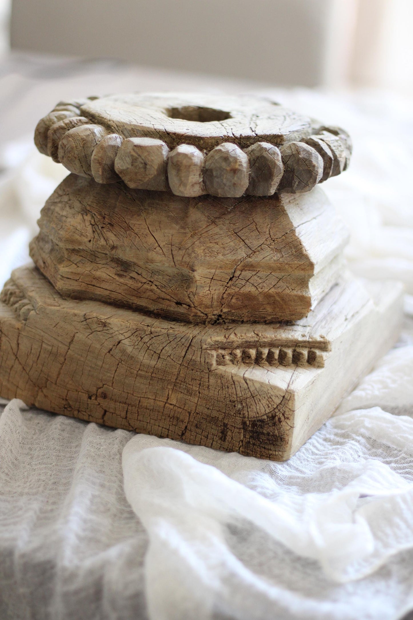 Vintage Carved Wooden Capital Candleholder