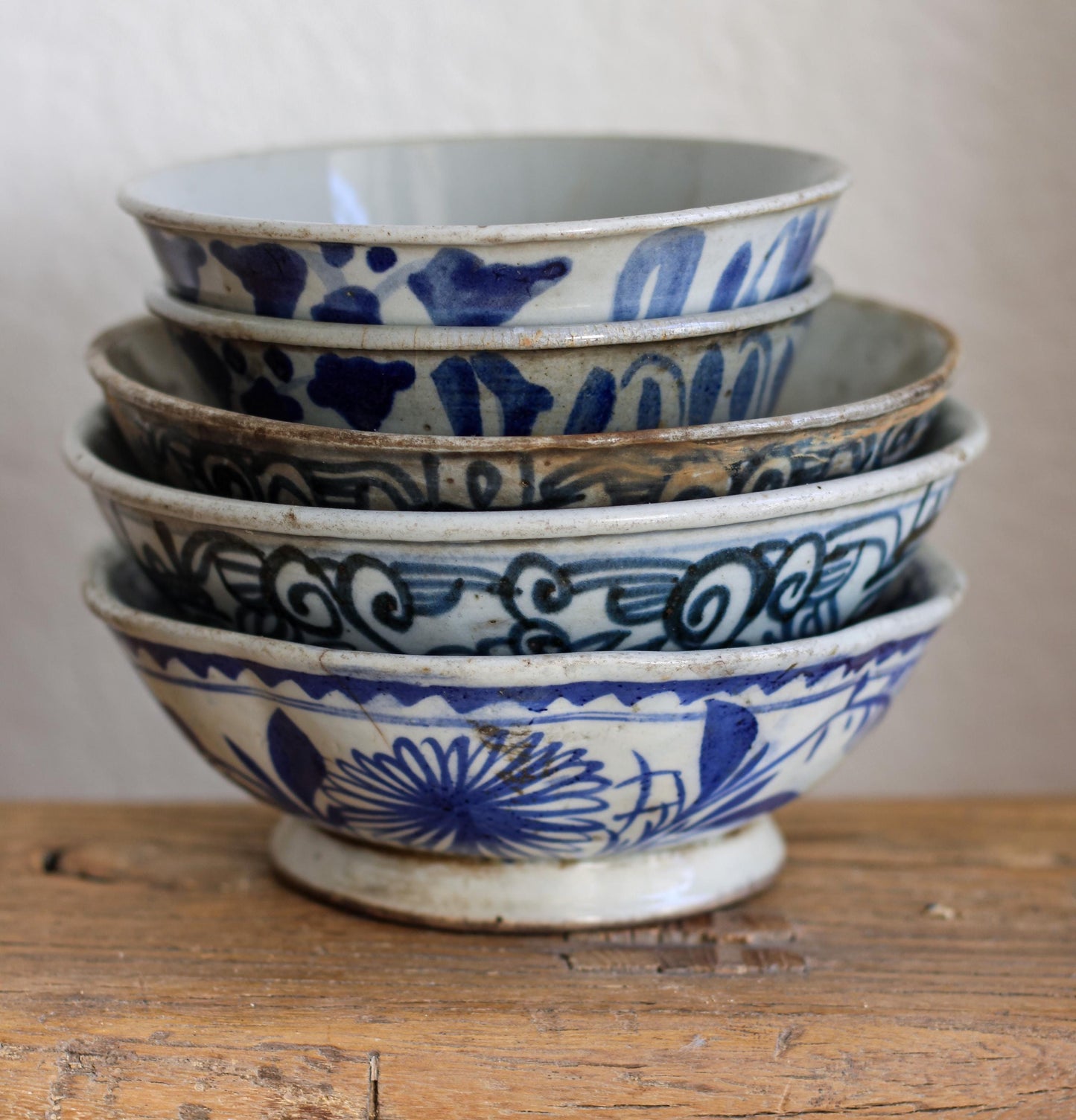 Antique Chinese Porcelain Bowl Blue White Floral Double Happiness