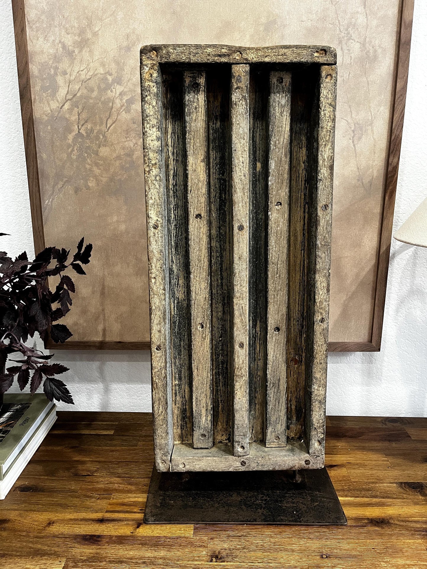 Vintage Wooden Concrete Mold on Iron Stand