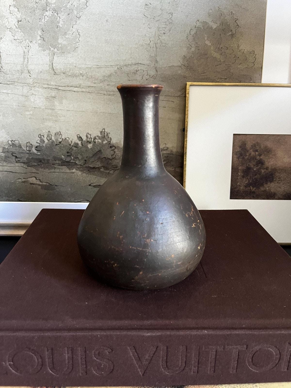 Antique Earthenware Bud Vase Long Neck