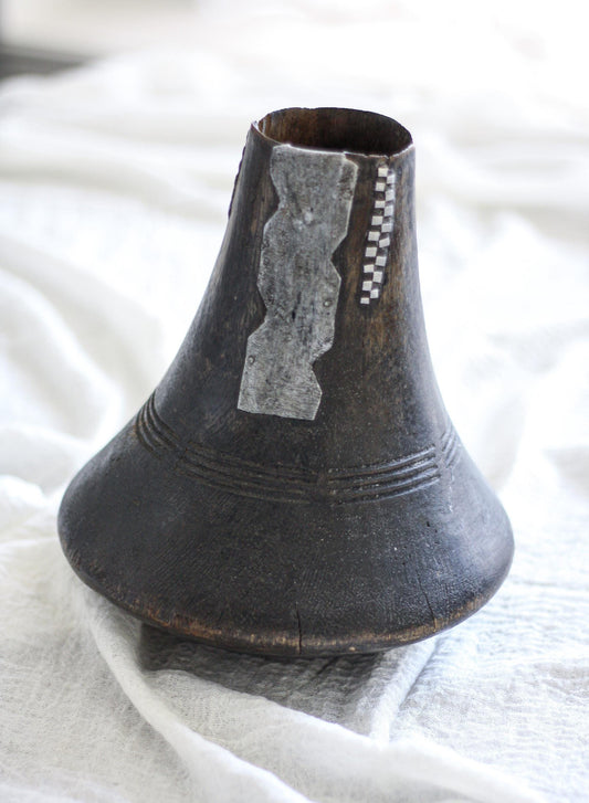 Vintage African Hand Carved Wooden Hima Milk Jug