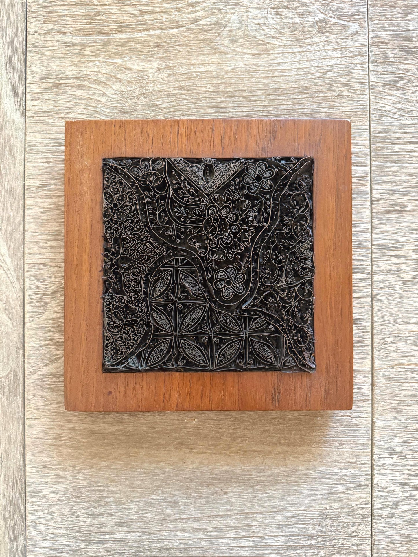 Large Vintage Copper Batik Stamp Cap Encased in Wood