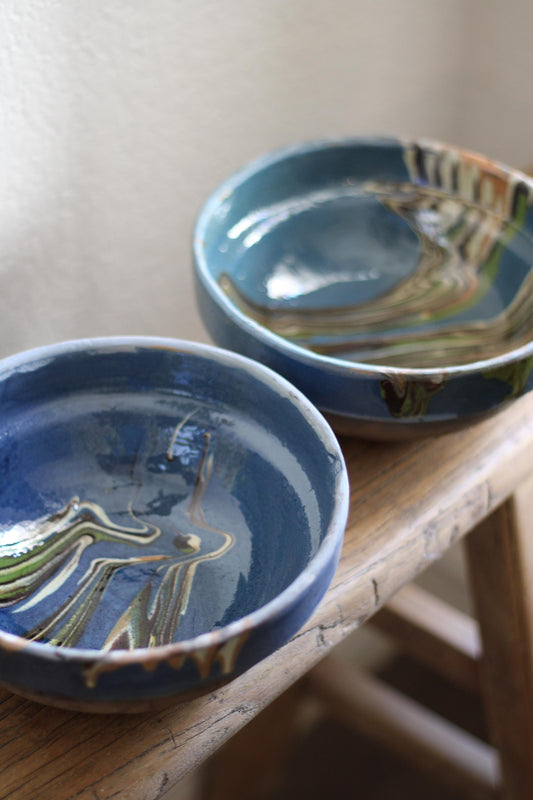 Marbleized Blue Glazed Bowl
