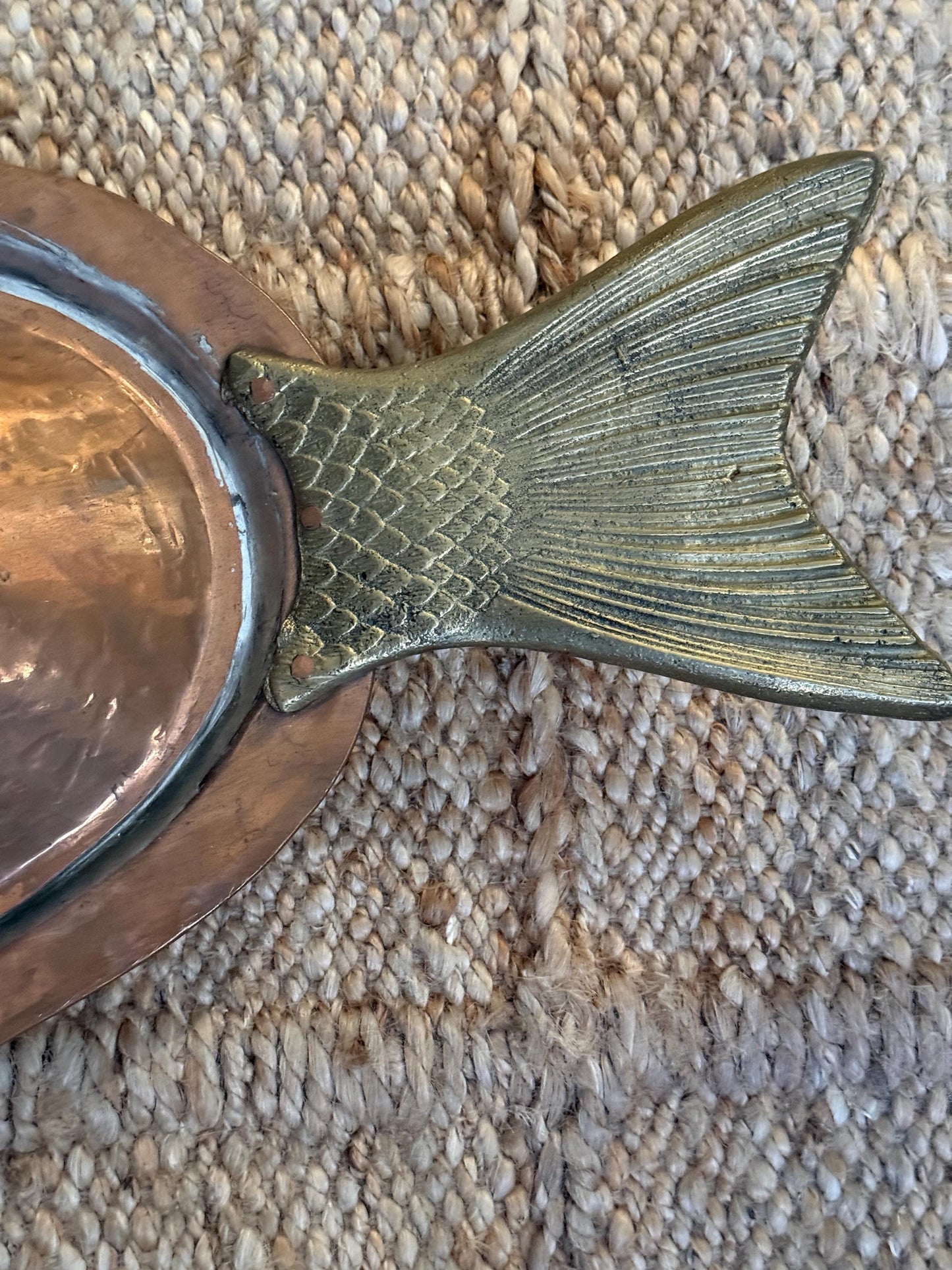 Extra Large Vintage Hammered Copper and Bras Fish Serving Platter