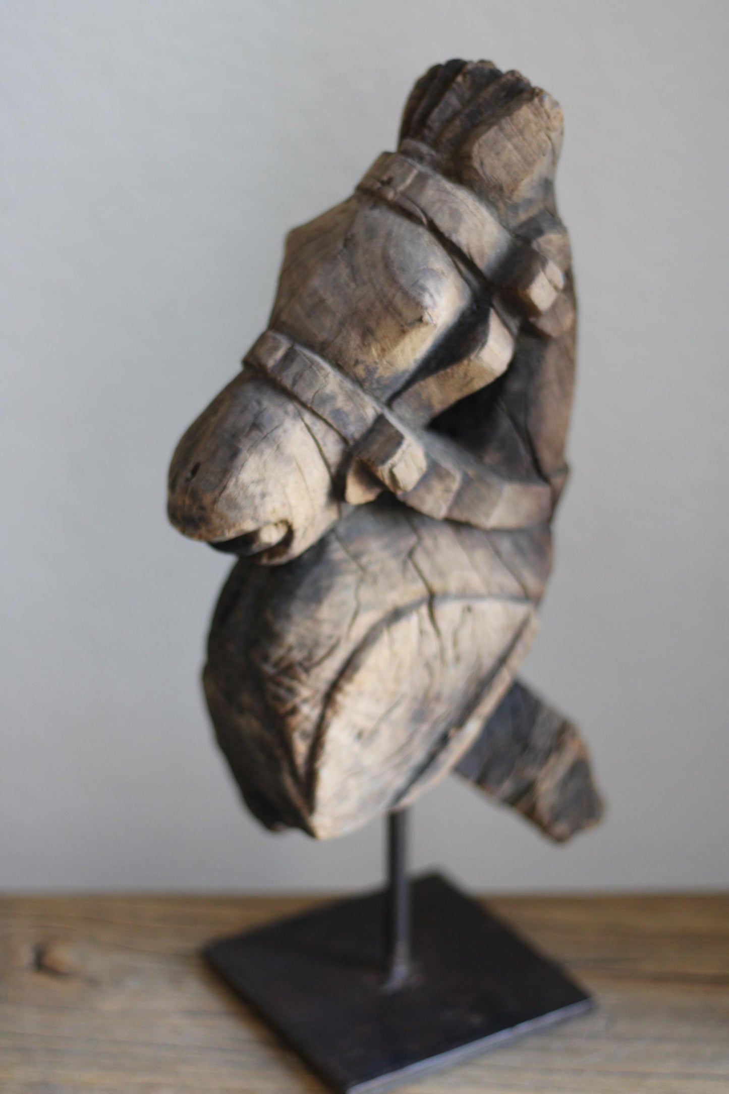 Antique Hand Carved Wood Horse Sculpture
