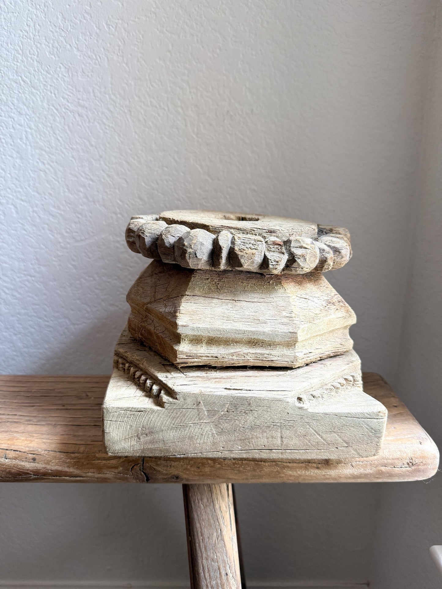 Vintage Carved Wooden Capital Candleholder