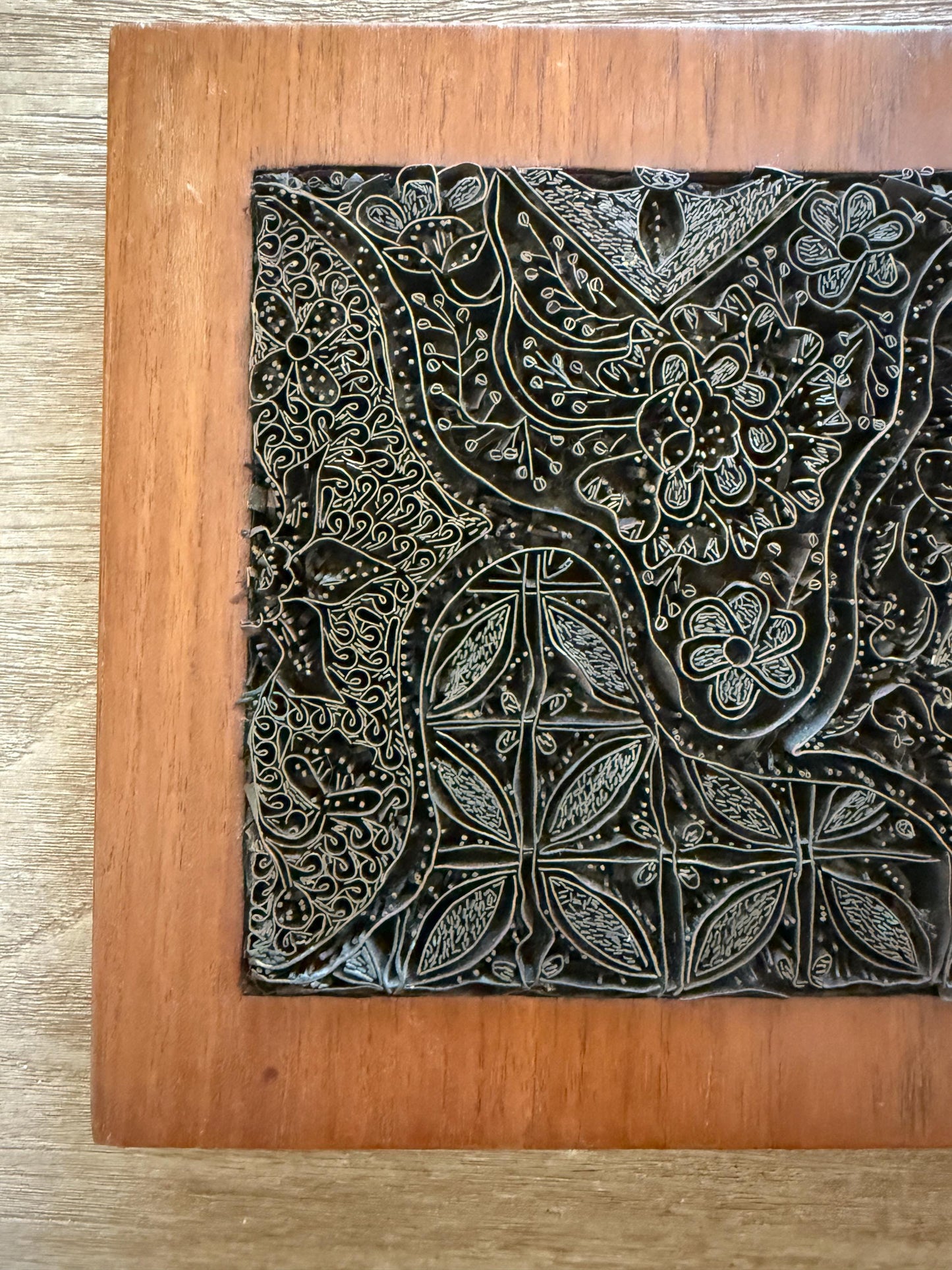 Large Vintage Copper Batik Stamp Cap Encased in Wood