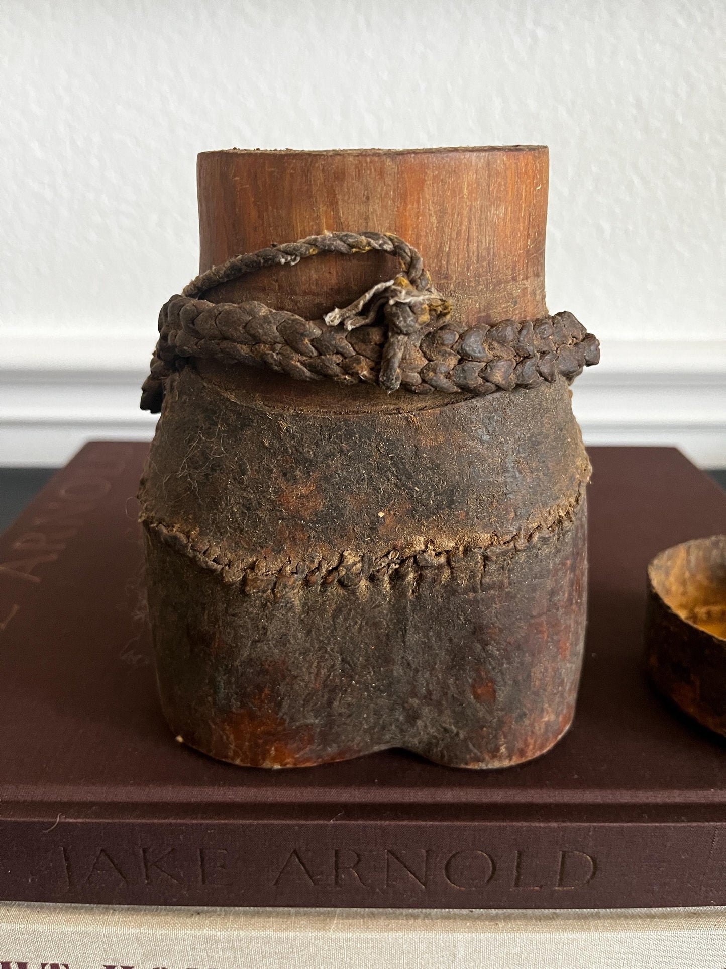 Vintage African Leather and Wood Canteen Vessel