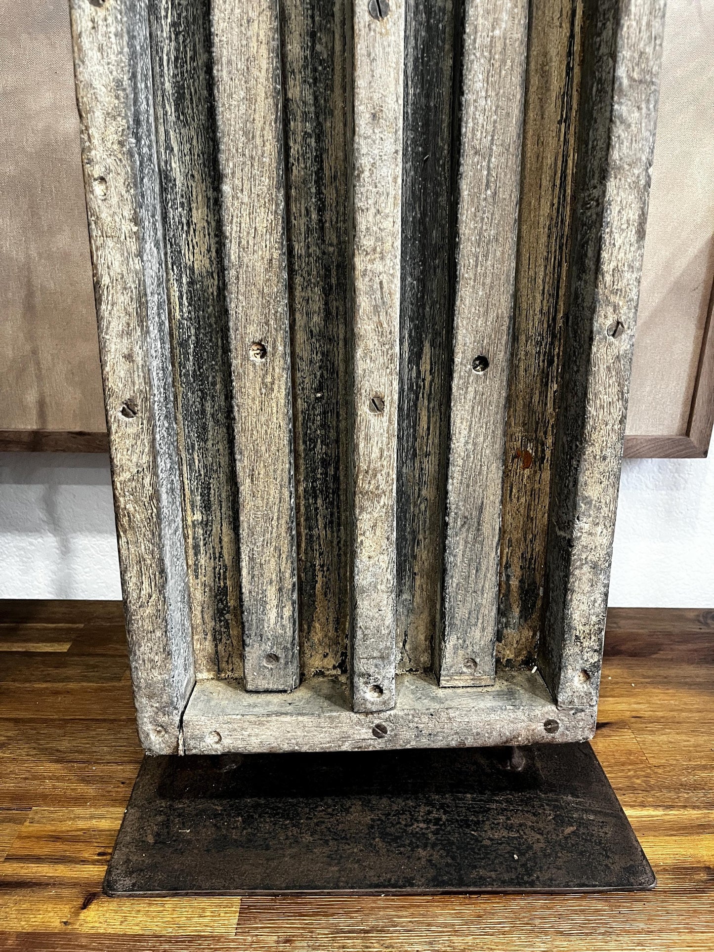 Vintage Wooden Concrete Mold on Iron Stand