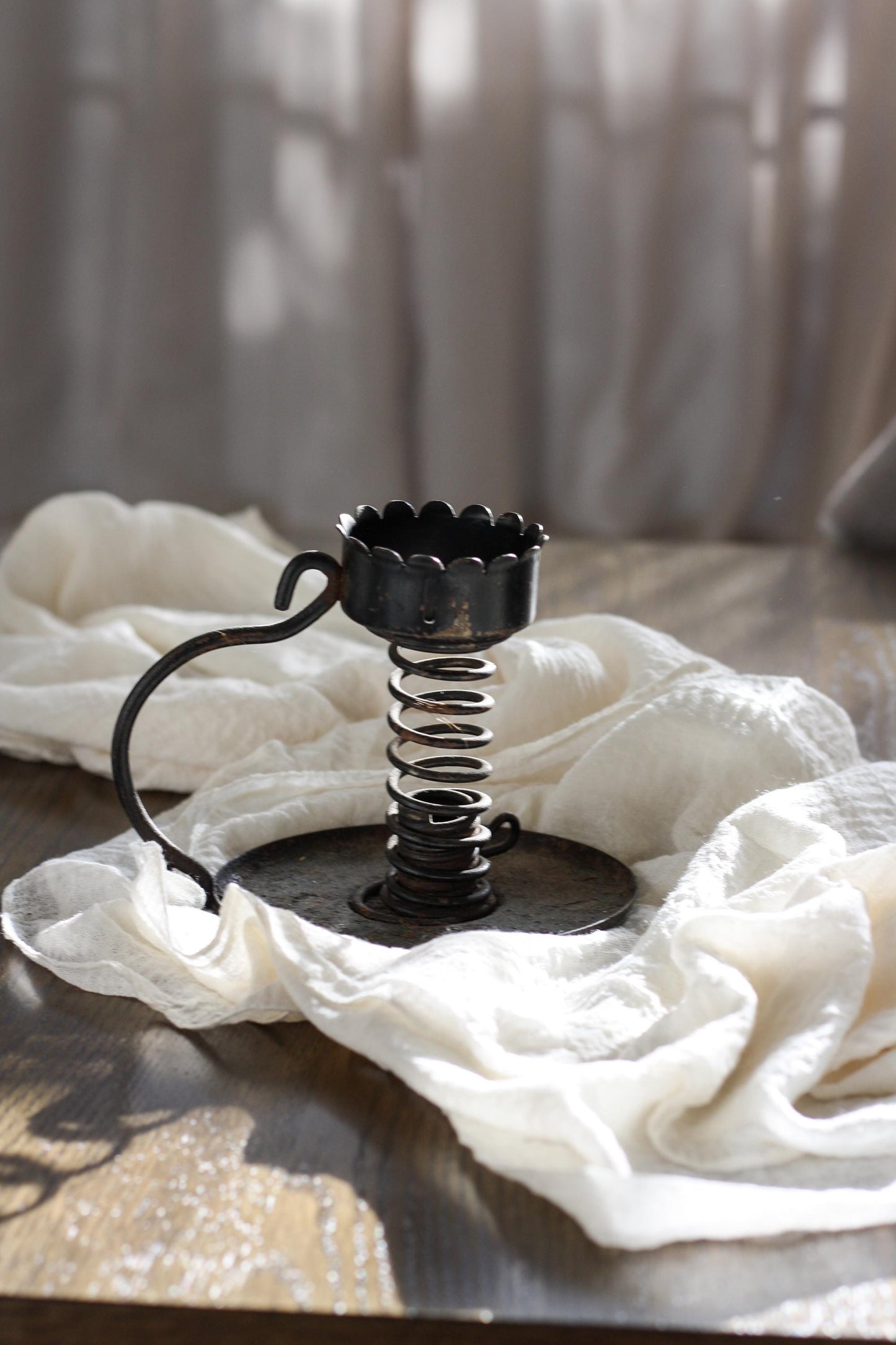 Antique Wrought Iron Courting Candlestick Holder