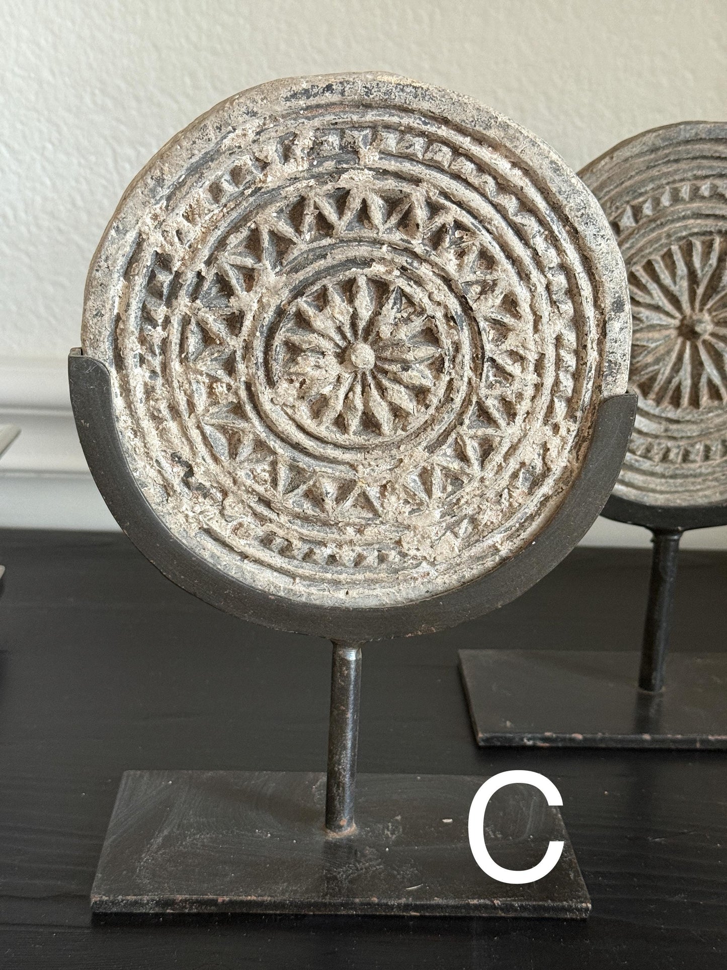 Antique Black Stone Cookie Mold with Stand