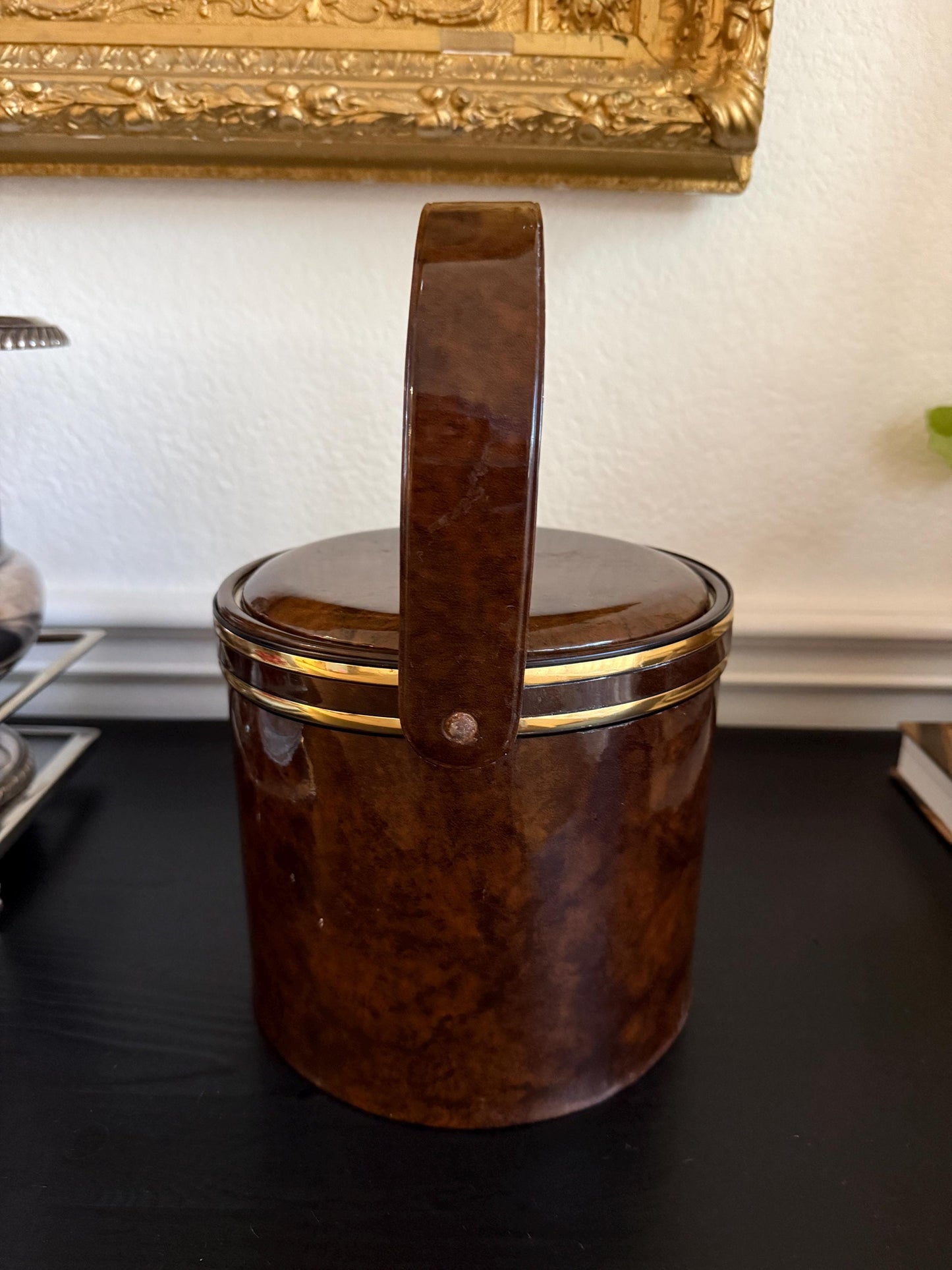 Vintage Faux Burl Wood Ice Bucket MCM