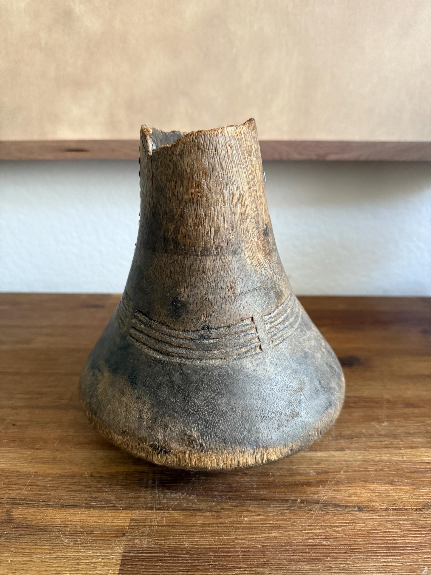 Vintage African Hand Carved Wooden Hima Milk Jug