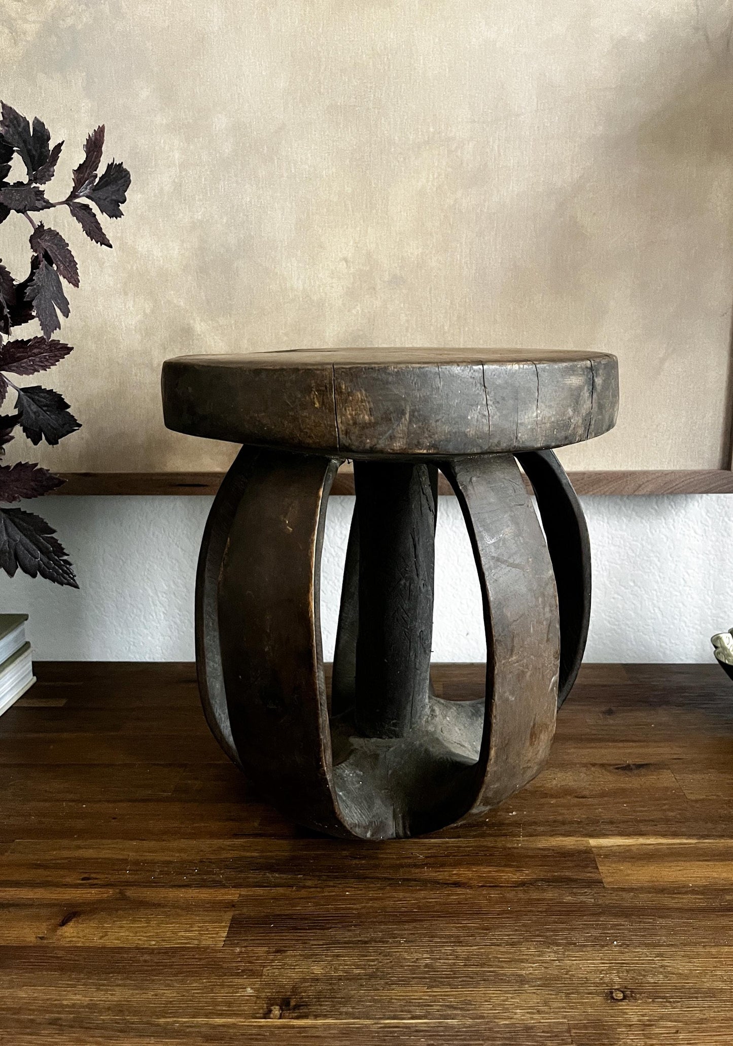 Vintage African Baga Stool: Round Accent Table