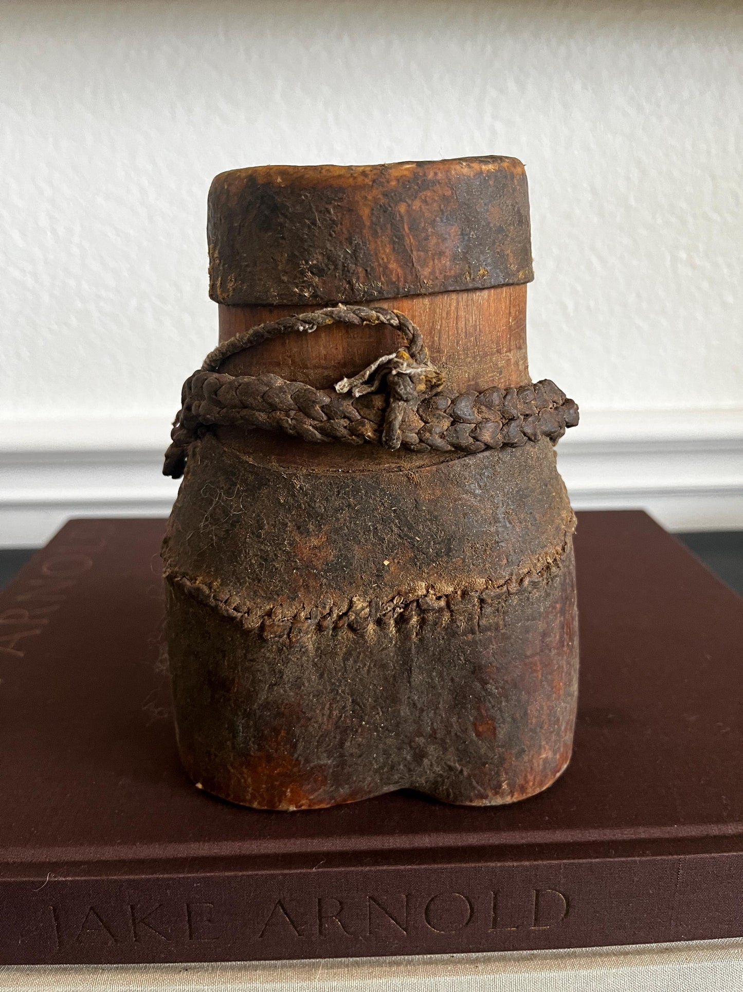 Vintage African Leather and Wood Canteen Vessel