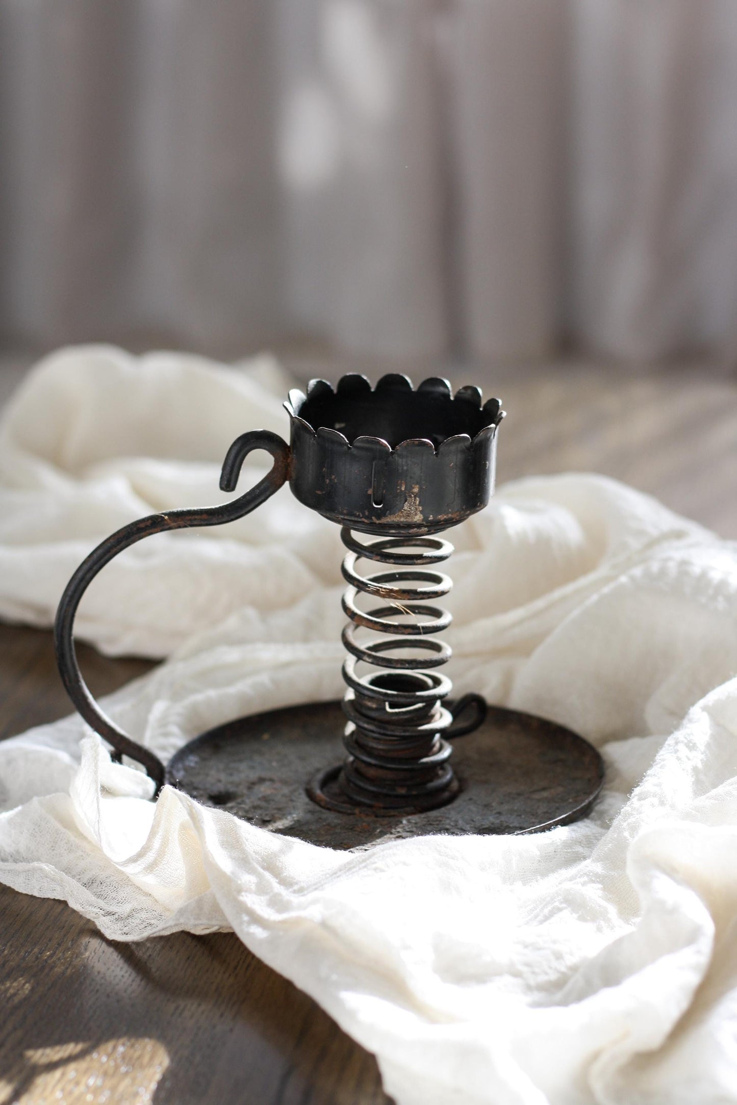 Antique Wrought Iron Courting Candlestick Holder