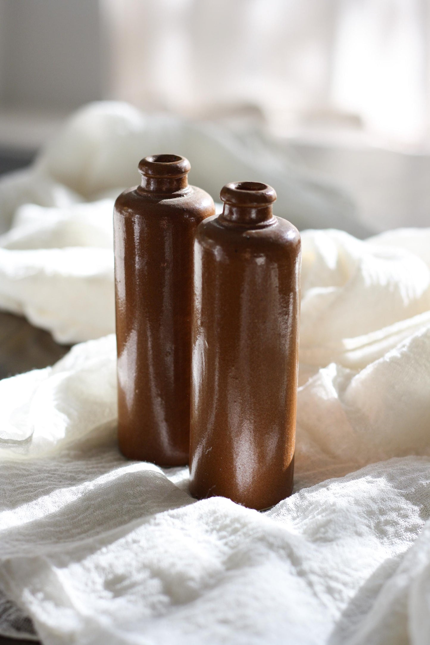 Vintage Brown Stoneware Pottery Bottle Vase