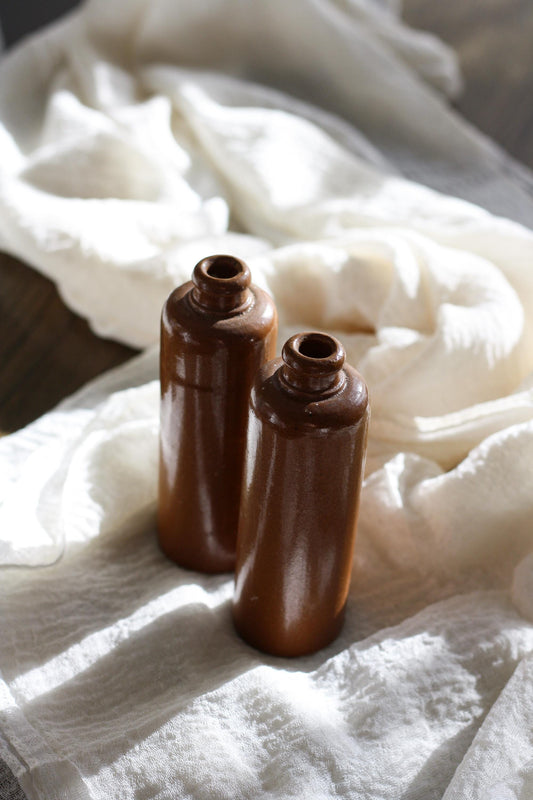 Vintage Brown Stoneware Pottery Bottle Vase