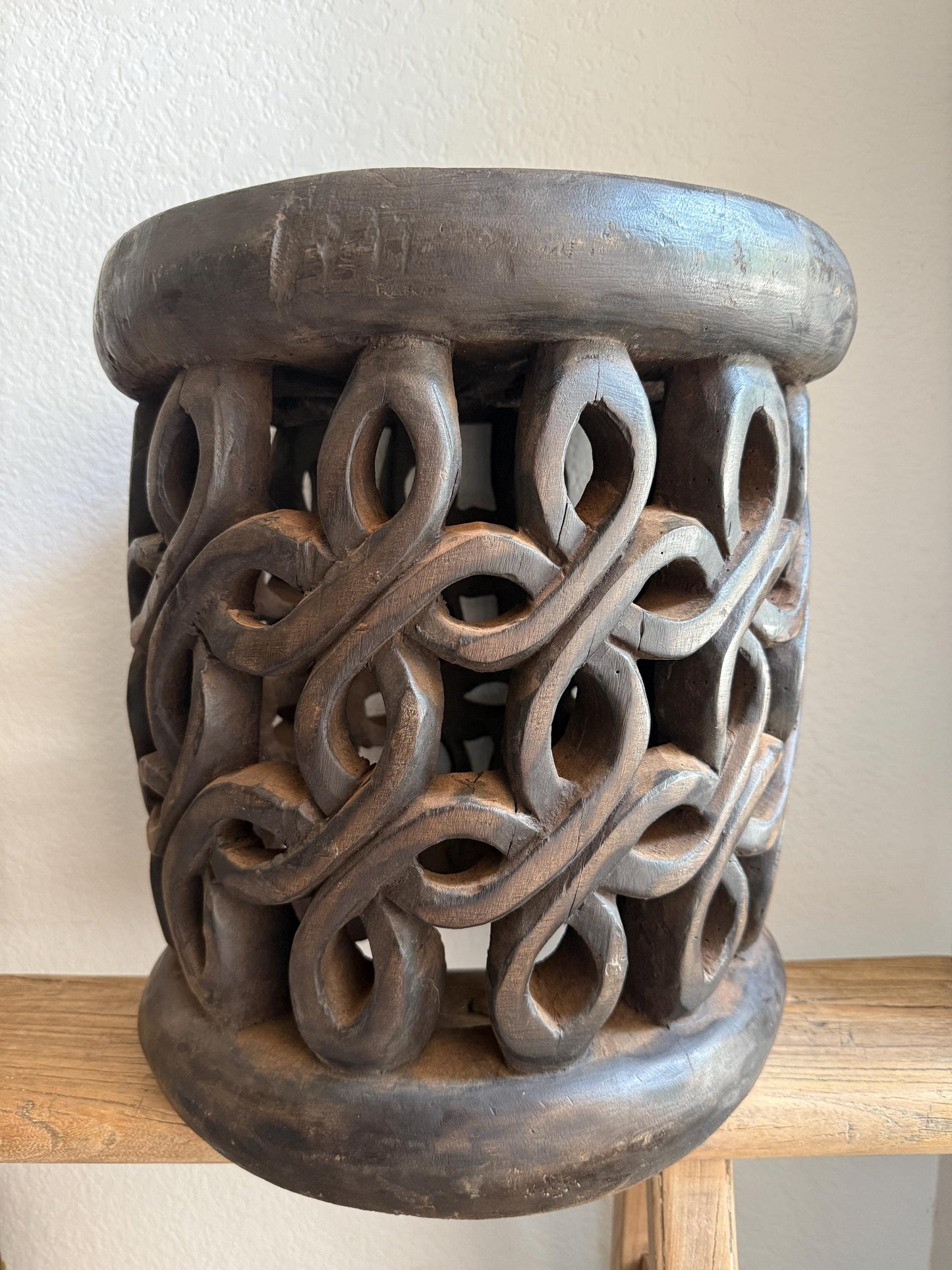 Vintage African Bamileke Side Table Rare Floral Design