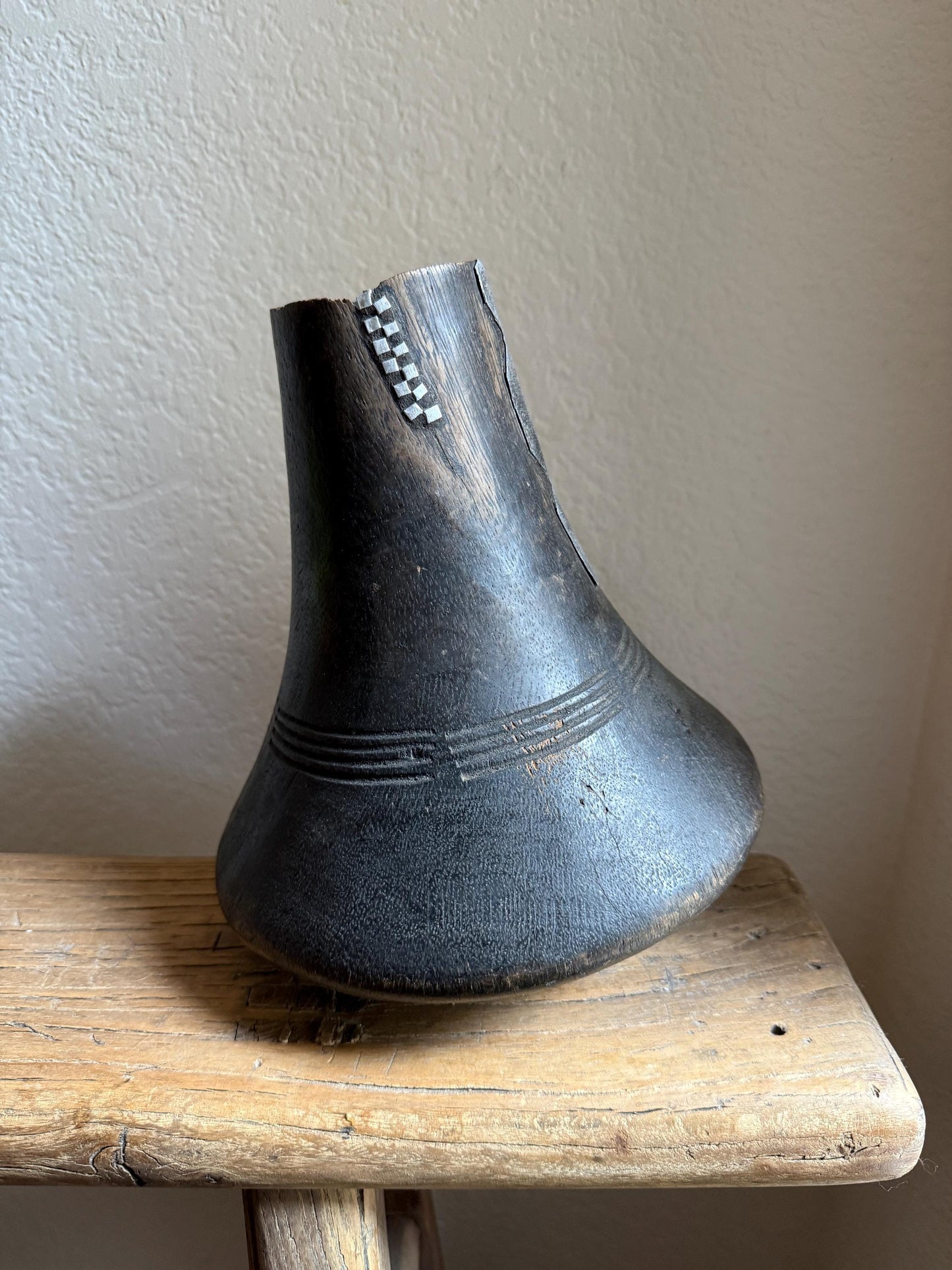 Vintage African Hand Carved Wooden Hima Milk Jug