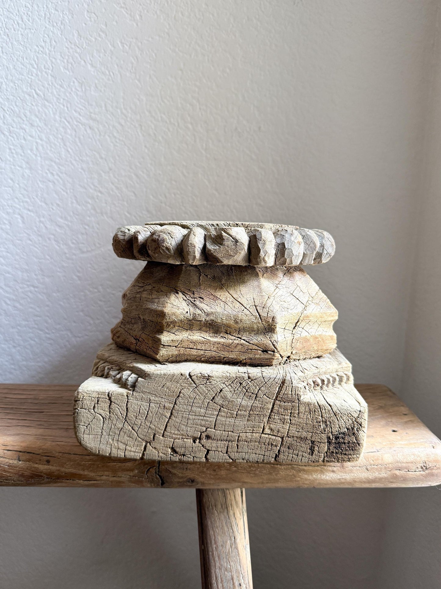 Vintage Carved Wooden Capital Candleholder