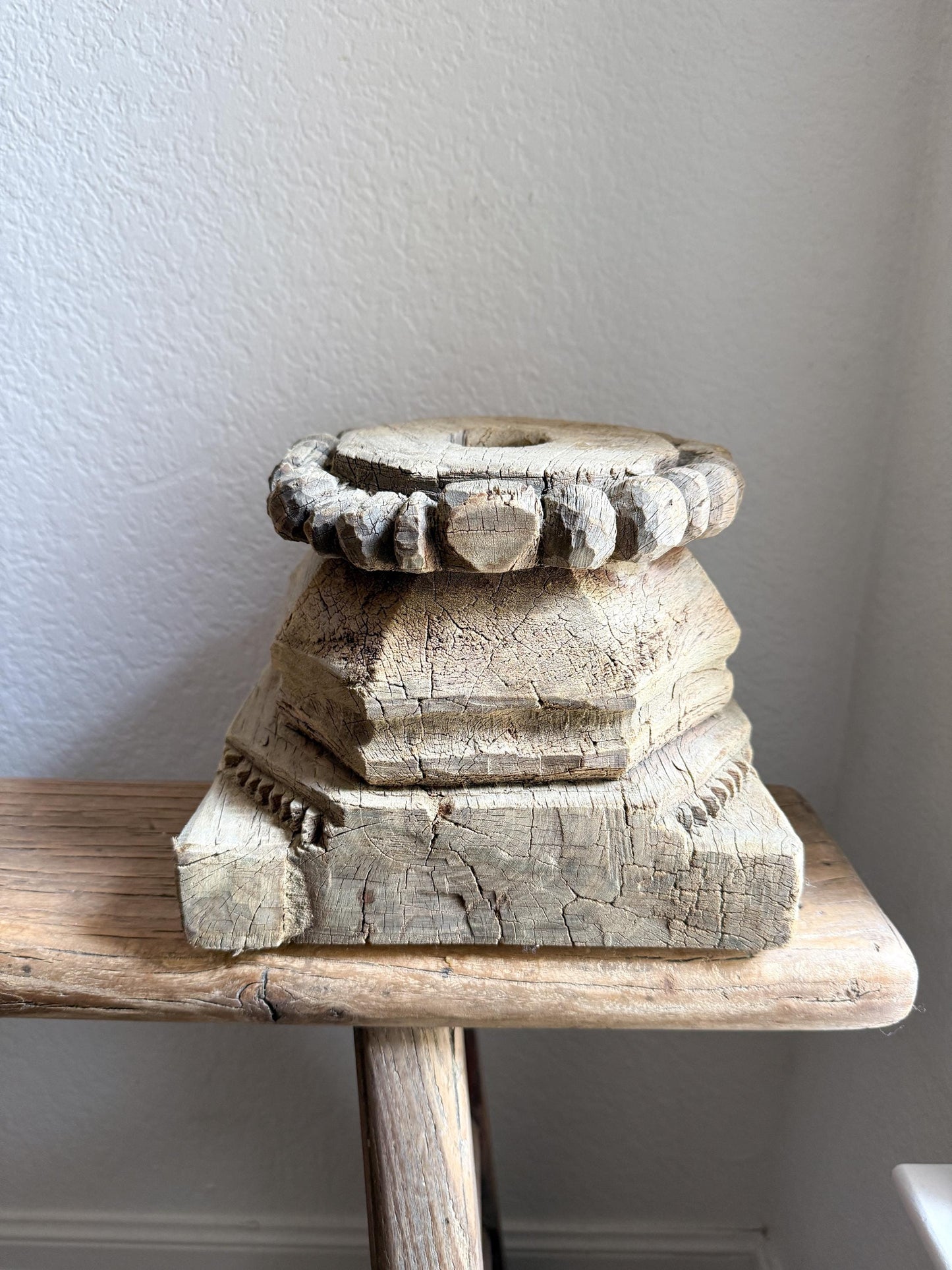 Vintage Carved Wooden Capital Candleholder