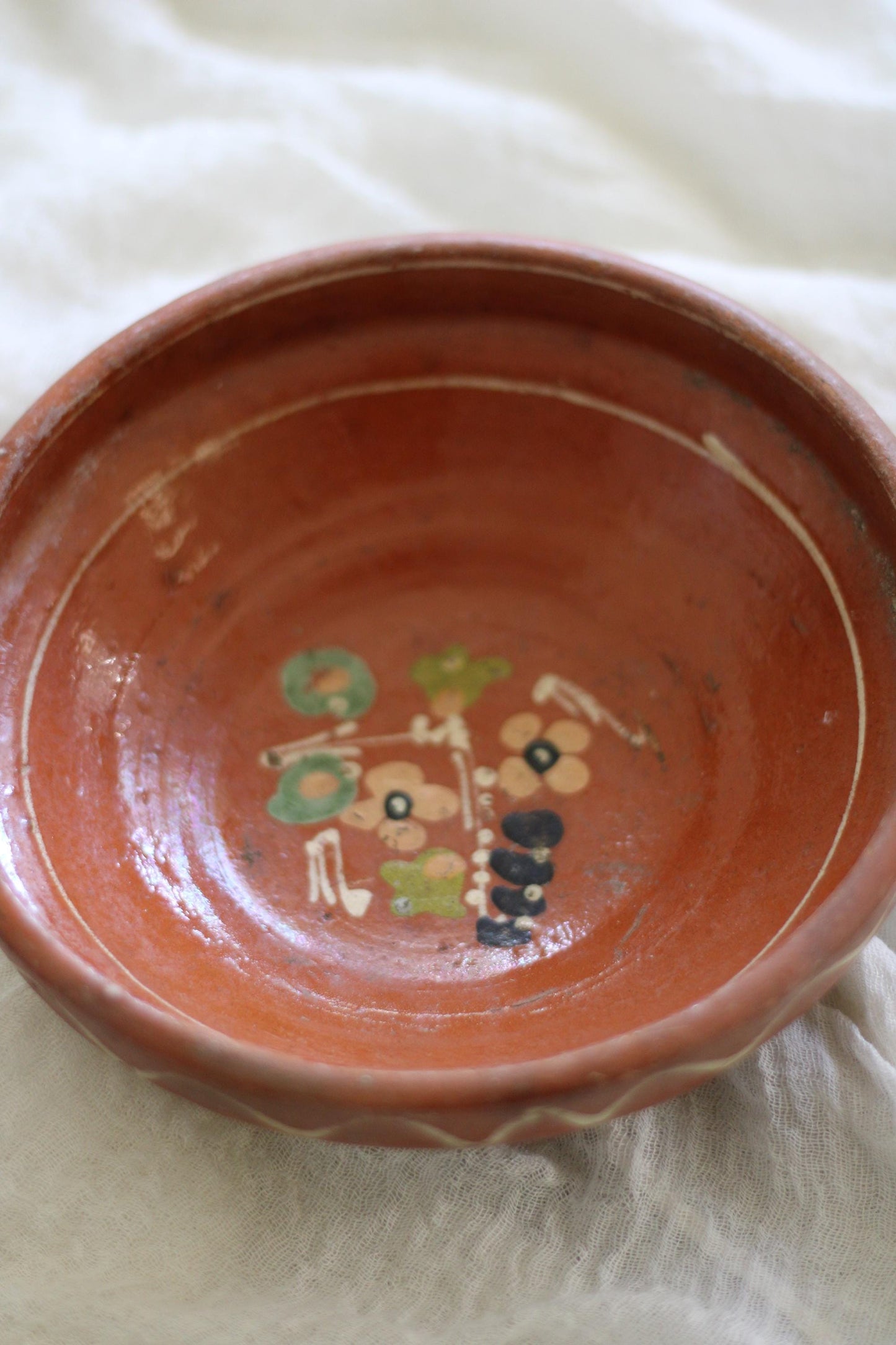 Vintage Terracotta Hand Painted European Bowl