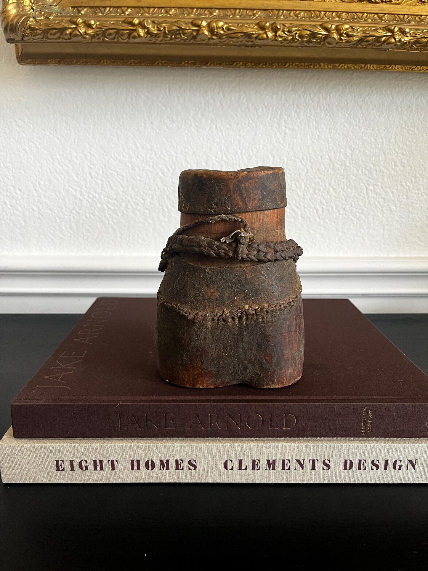 Vintage African Leather and Wood Canteen Vessel