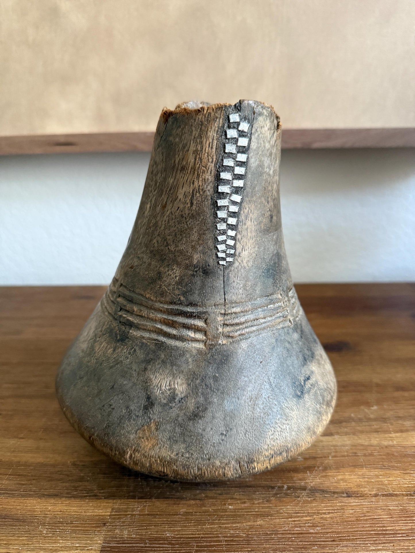 Vintage African Hand Carved Wooden Hima Milk Jug