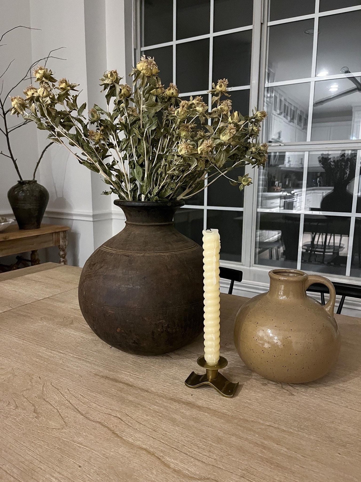 Vintage Wavy Brass Candleholder MCM